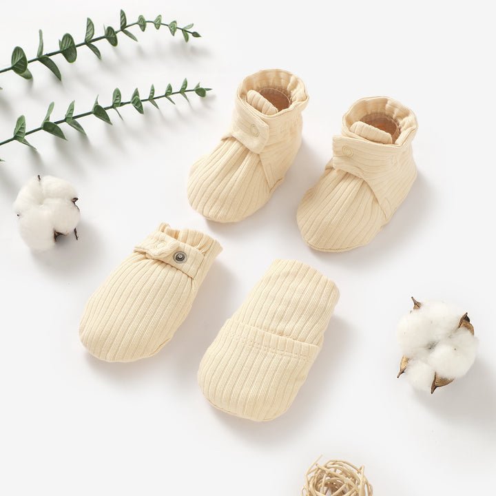 ORGANIC COTTON RIBBED MITTENS & BOOTIES SET0-6 MONTHS 1 PAIR