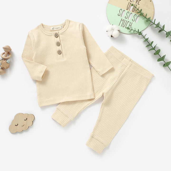 ORGANIC NATURAL COTTON RIBBED BABY T SHIRT & TROUSERS