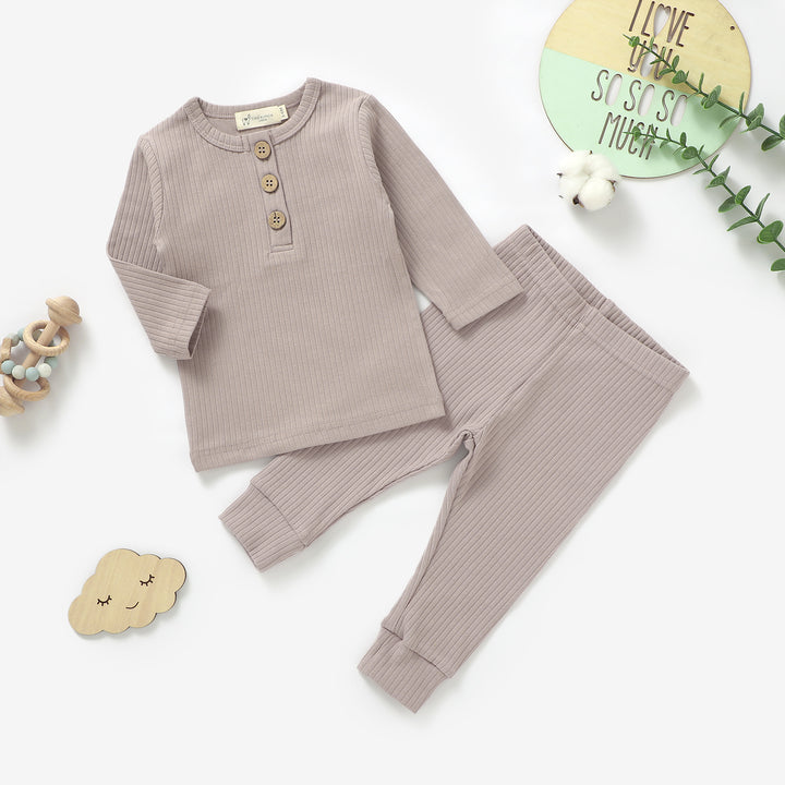 ORGANIC NATURAL COTTON RIBBED BABY T SHIRT & TROUSERS