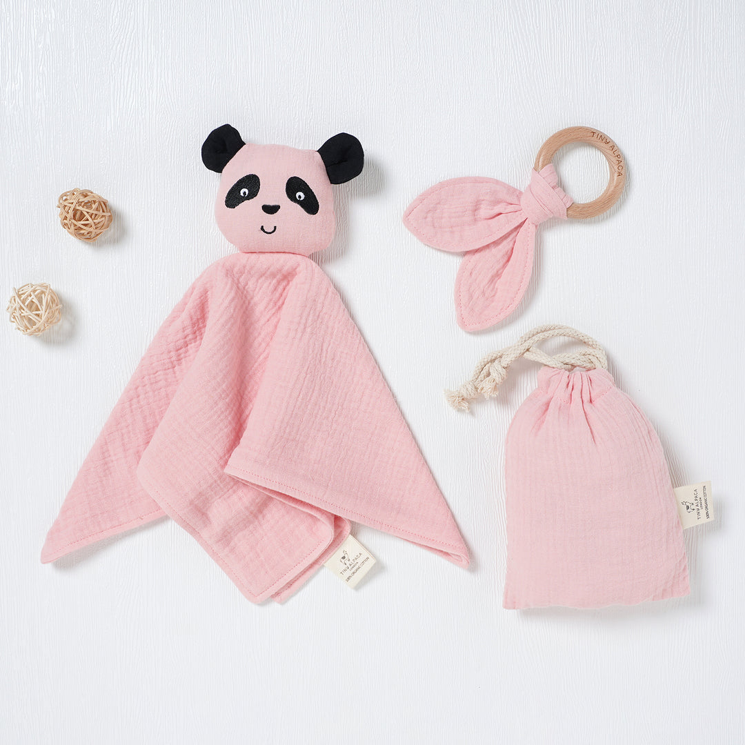 Panda Organic Cotton Comforter with Teether and Drawstring Bag