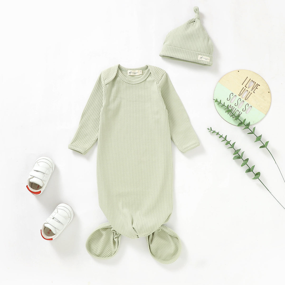ORGANIC COTTON RIBBED NEWBORN GOWN & HAT | 0-6 MONTHS | LIME