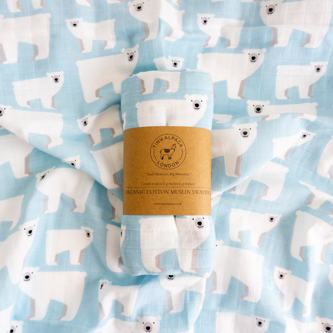 Organic Cotton Swaddle Wrap "Polar Bear" 120X120CM