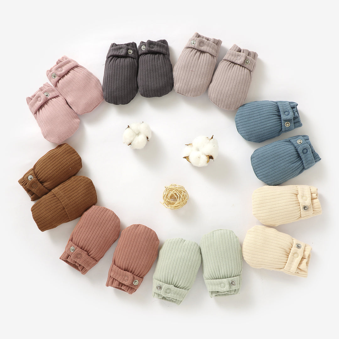 ORGANIC COTTON NEWBORN RIBBED ADJUSTABLE MITTENS 0-6 MONTHS PAIR