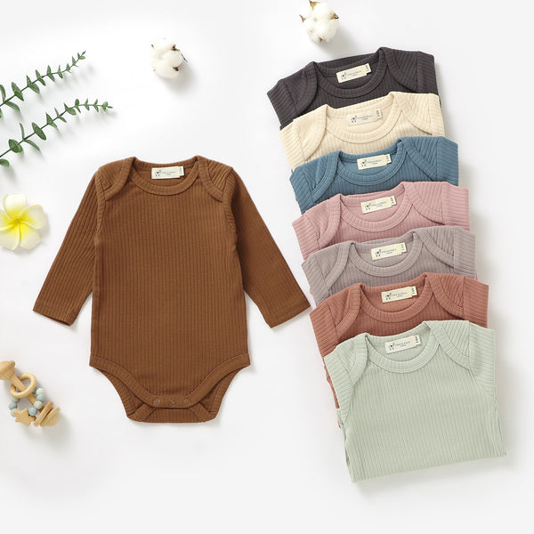 Organic Natural Cotton Ribbed Long Sleeve Baby Bodysuit (0-24 months) - Tiny Alpaca UK
