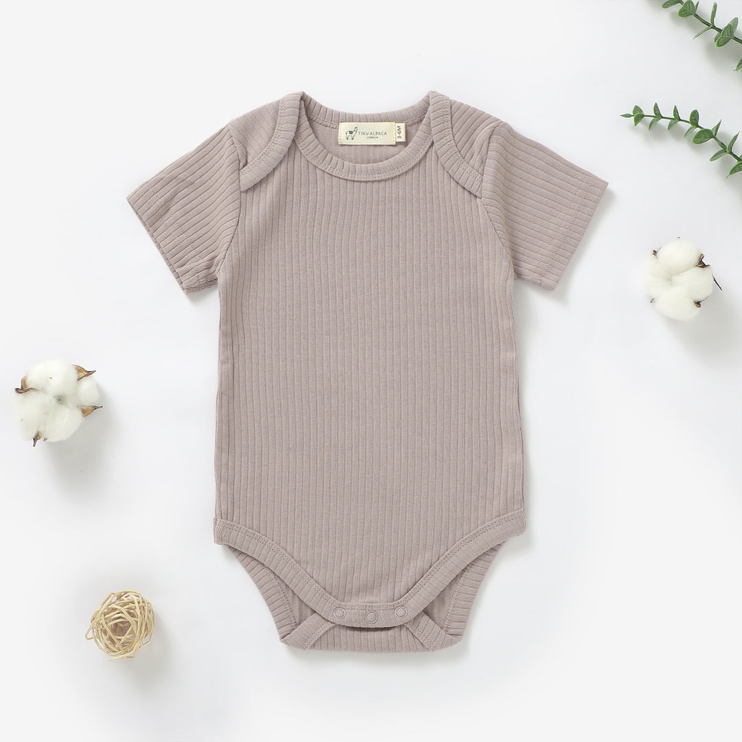 ORGANIC NATURAL COTTON RIBBED SHORT SLEEVE BABY BODYSUIT (0-24 MONTHS)