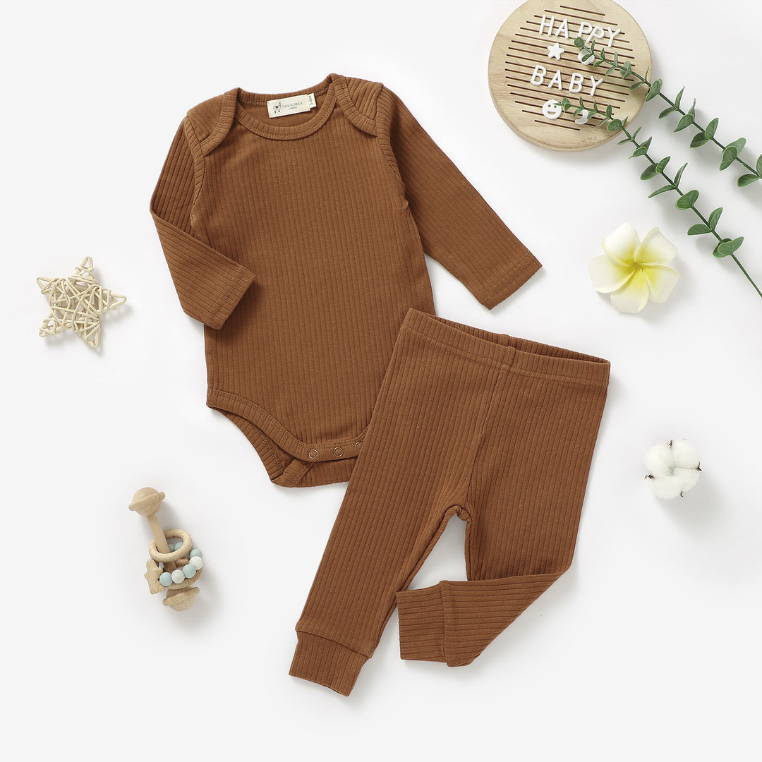 ORGANIC NATURAL COTTON RIBBED BABY LONG SLEEVE BODYSUIT & BOTTOMS - Tiny Alpaca UK