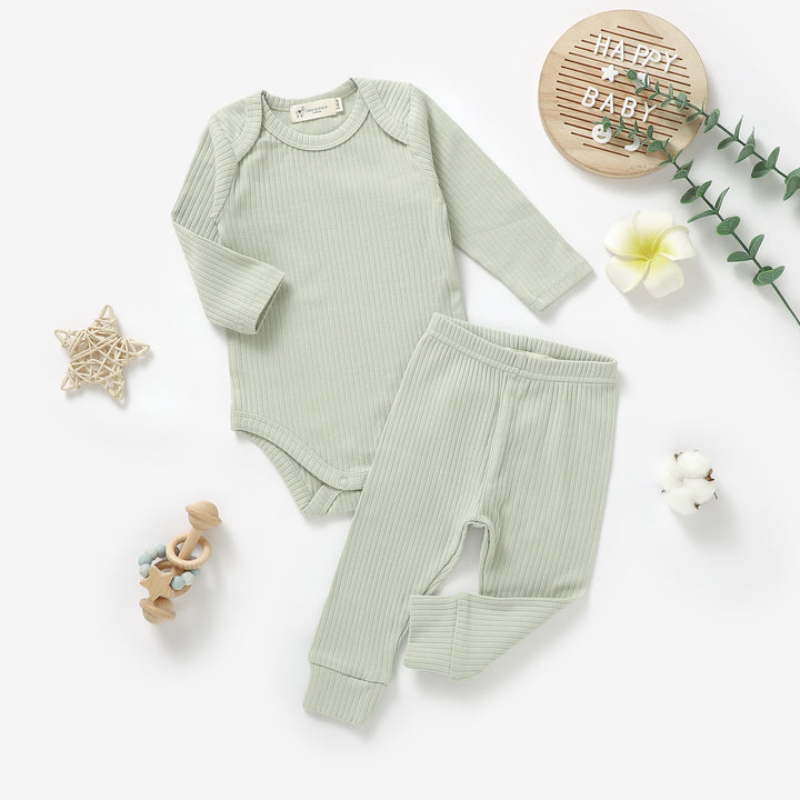 ORGANIC NATURAL COTTON RIBBED BABY LONG SLEEVE BODYSUIT & BOTTOMS - Tiny Alpaca UK