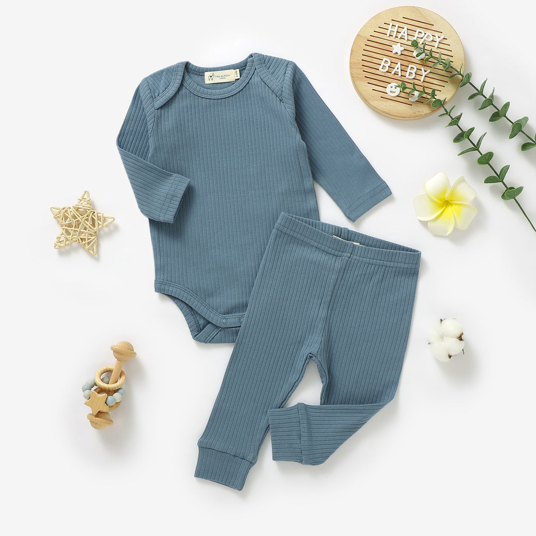 ORGANIC NATURAL COTTON RIBBED BABY LONG SLEEVE BODYSUIT & BOTTOMS - Tiny Alpaca UK