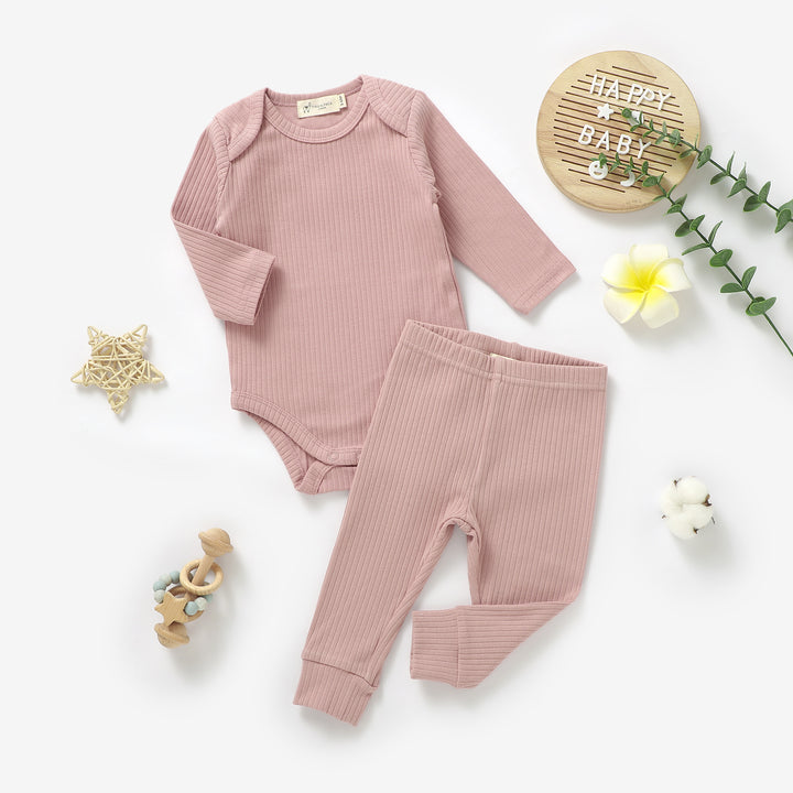 ORGANIC NATURAL COTTON RIBBED BABY LONG SLEEVE BODYSUIT & BOTTOMS - Tiny Alpaca UK