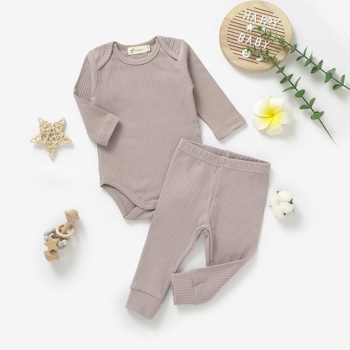 ORGANIC NATURAL COTTON RIBBED BABY LONG SLEEVE BODYSUIT & BOTTOMS - Tiny Alpaca UK