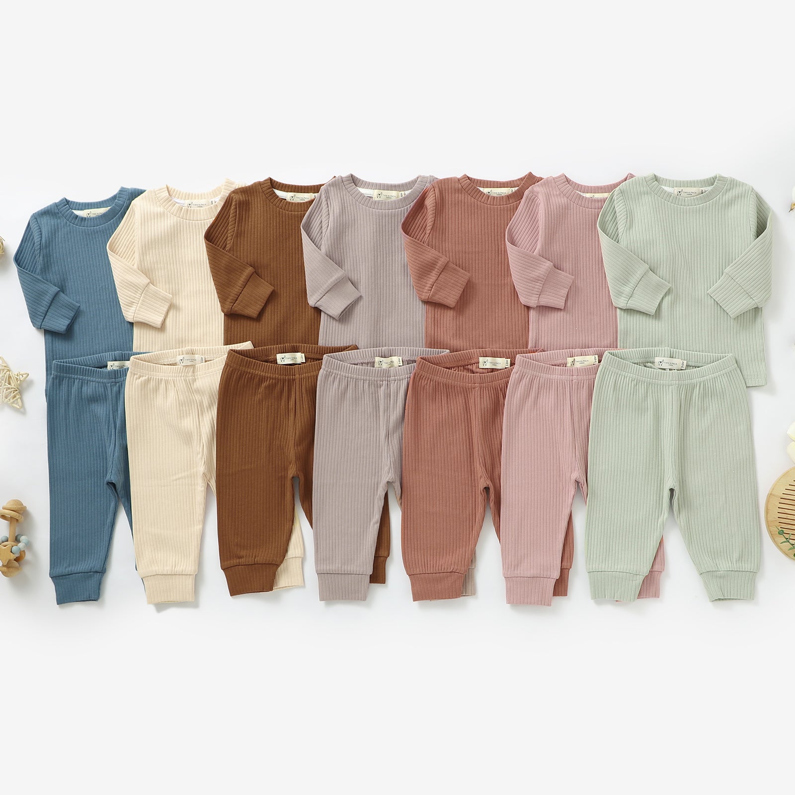 Organic Natural Cotton Ribbed Baby Pyjamas Tiny Alpaca UK