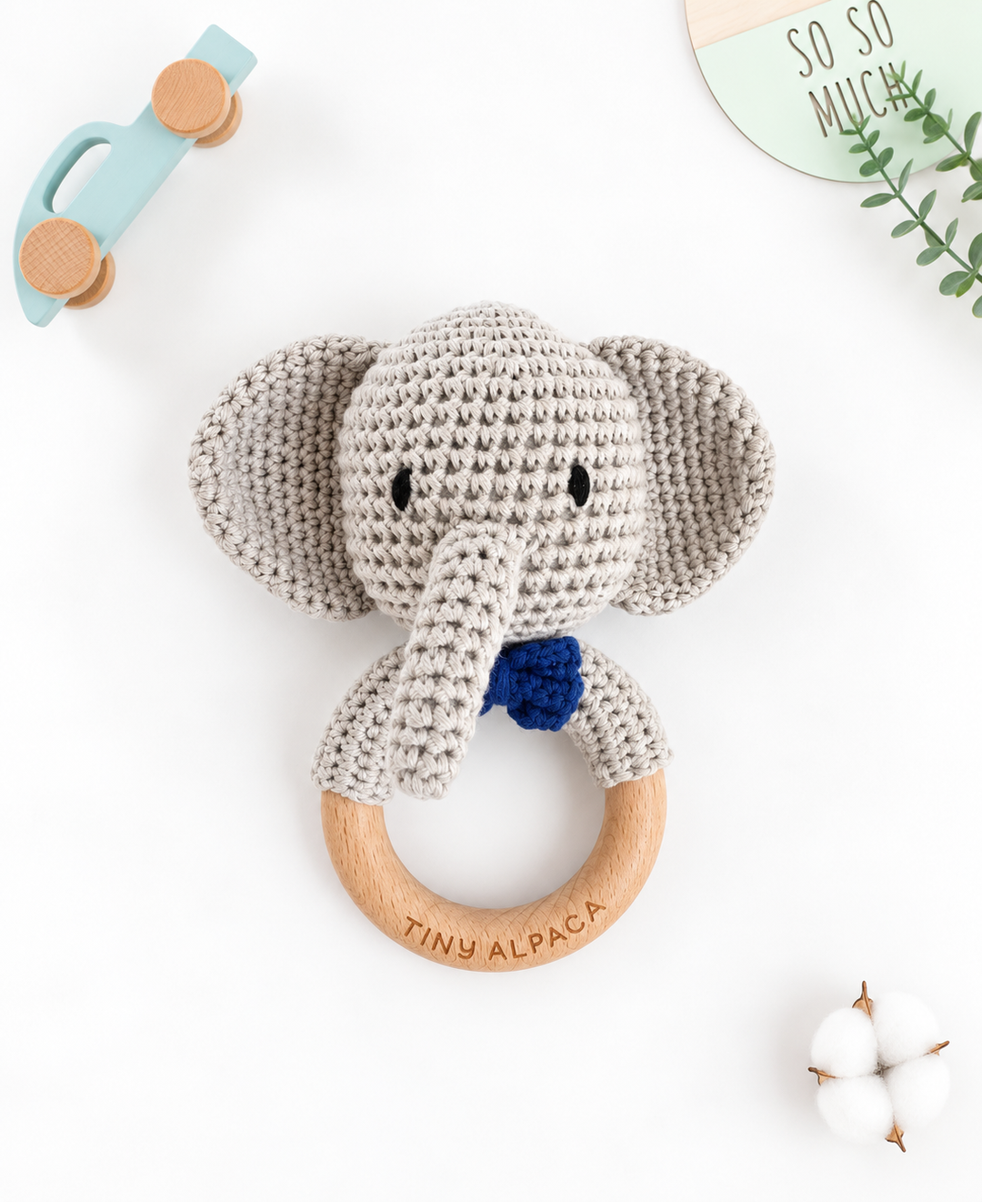 Crochet Rattle Teether in "Blue Elepehant "