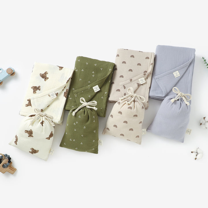 Large Organic Swaddle Baby Blankets With Matching Bag 120x120cm