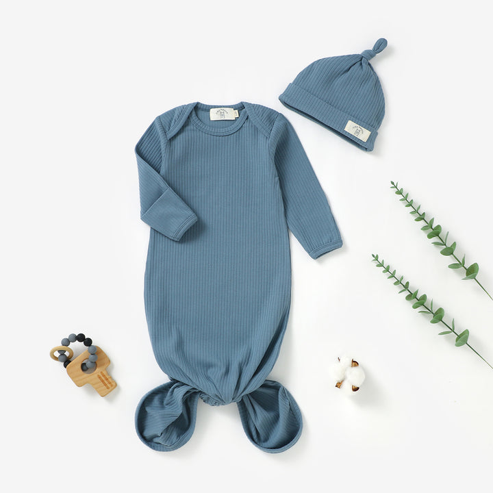 ORGANIC COTTON RIBBED GOWN & Hat 1 PCS | 0-6 MONTHS