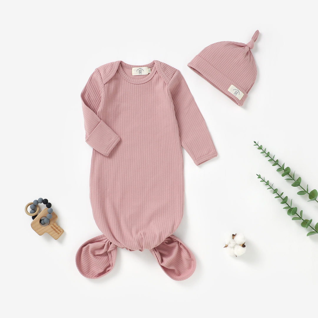 ORGANIC COTTON RIBBED GOWN & Hat 1 PCS | 0-6 MONTHS