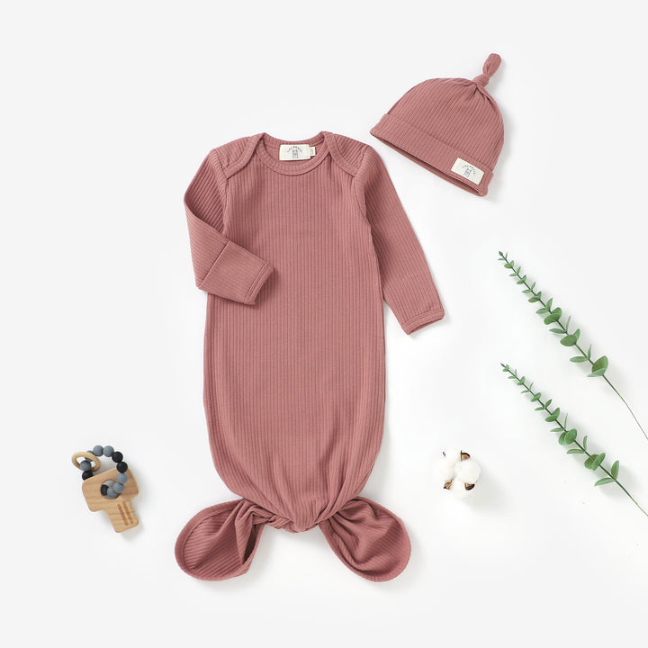ORGANIC COTTON RIBBED GOWN & Hat 1 PCS | 0-6 MONTHS