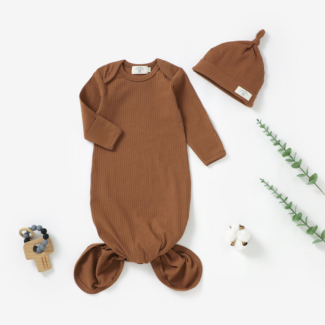 ORGANIC COTTON RIBBED GOWN & Hat 1 PCS | 0-6 MONTHS