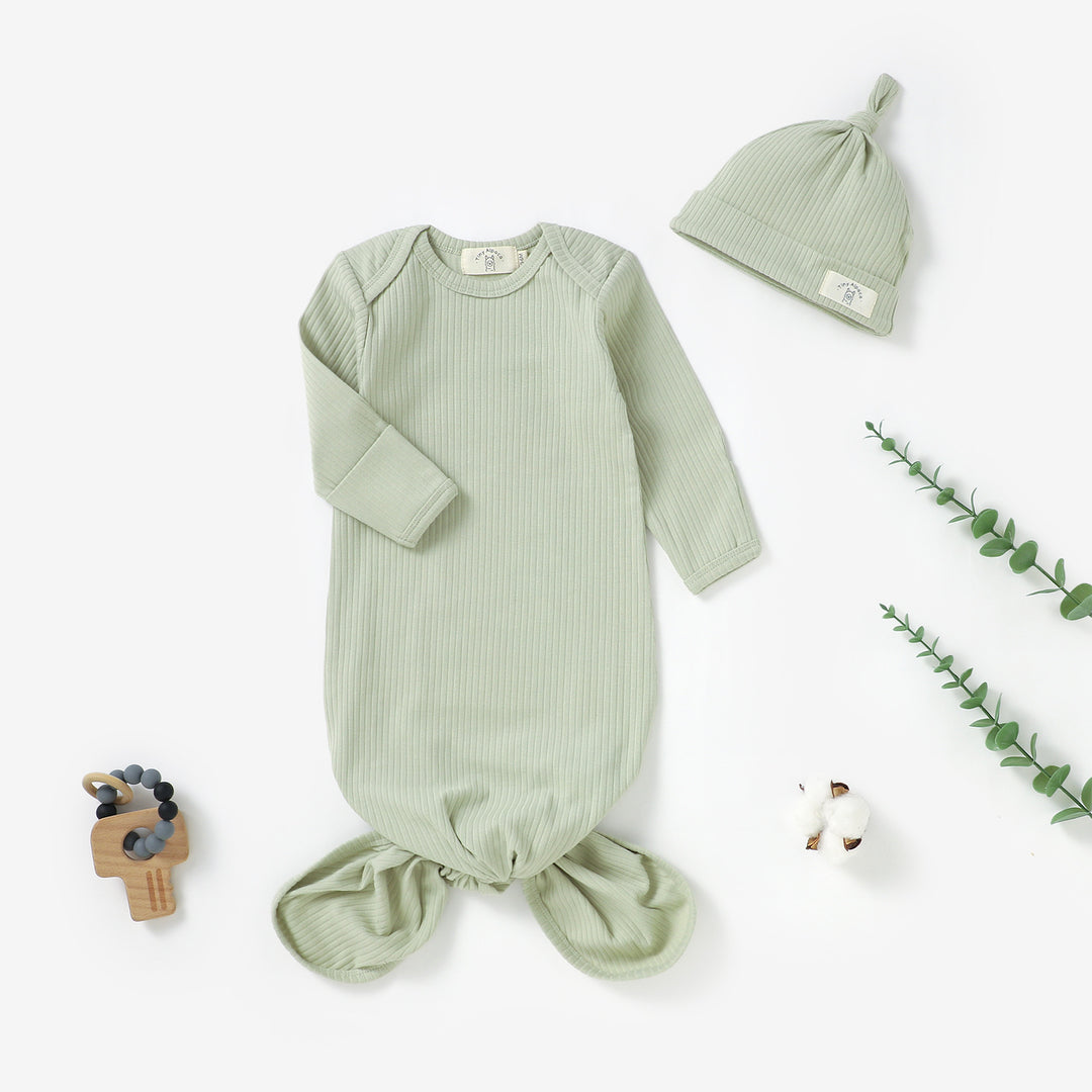 ORGANIC COTTON RIBBED GOWN & Hat 1 PCS | 0-6 MONTHS
