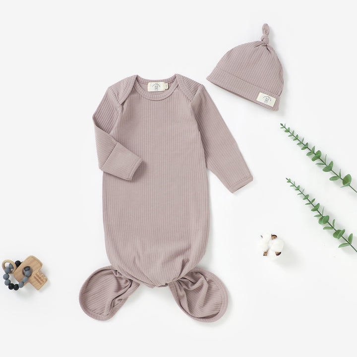 ORGANIC COTTON RIBBED GOWN & Hat 1 PCS | 0-6 MONTHS