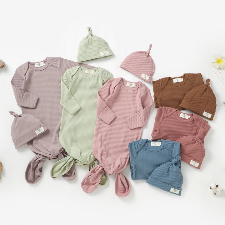 ORGANIC COTTON RIBBED GOWN & Hat 1 PCS | 0-6 MONTHS