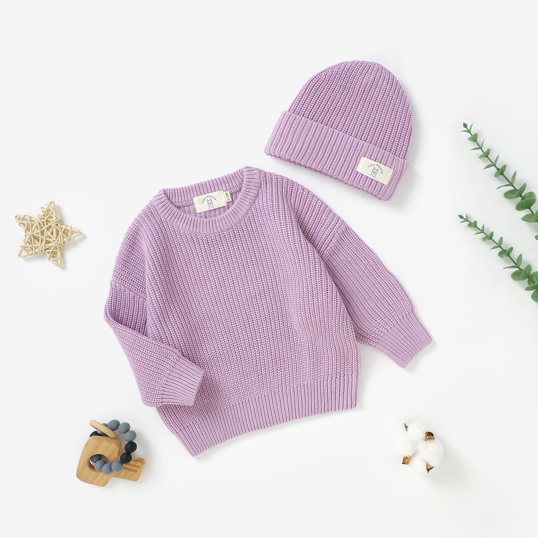 Organic Natural Cotton Baby Knitted Sweater & Beanie Hat | 0-3 Years