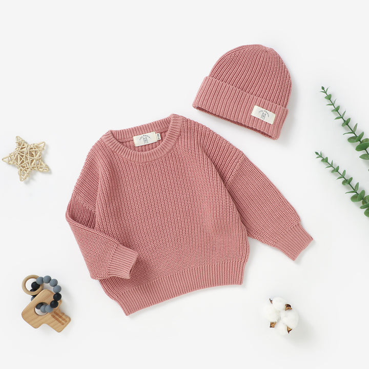 Organic Natural Cotton Baby Knitted Sweater & Beanie Hat | 0-3 Years