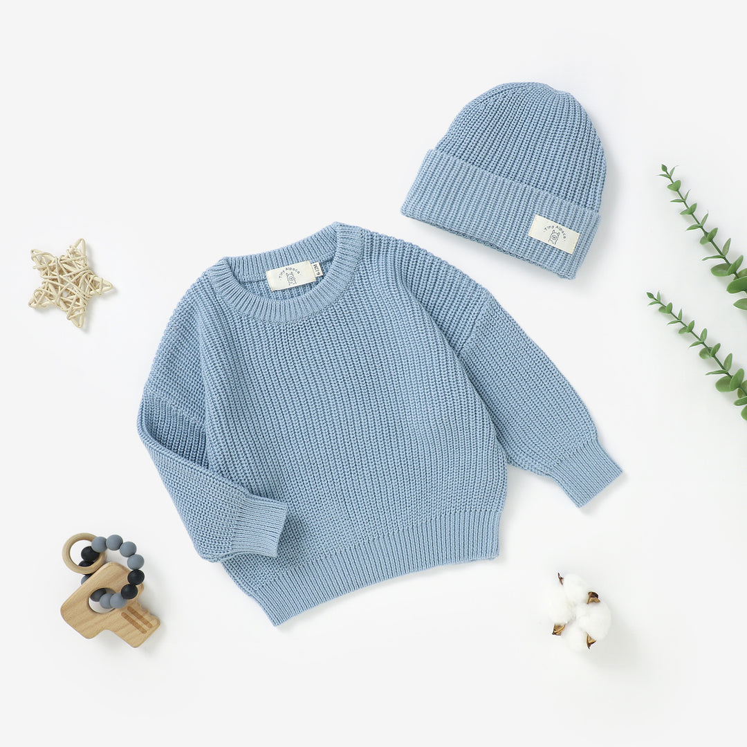 Organic Natural Cotton Baby Knitted Sweater & Beanie Hat | 0-3 Years