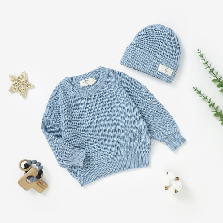 Organic Natural Cotton Baby Knitted Sweater & Beanie Hat | 0-3 Years