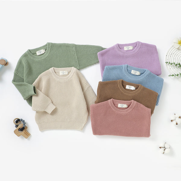 Organic cotton knitted baby sweater, 0–3y