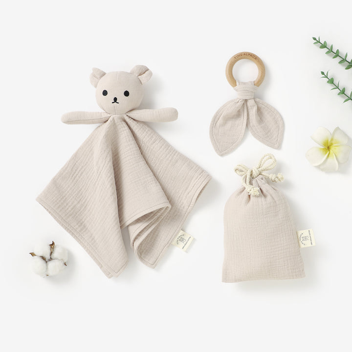 Bear Organic Cotton Comforter with Teether and Drawstring Bag