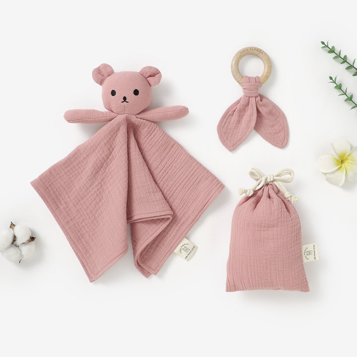 Bear Organic Cotton Comforter with Teether and Drawstring Bag