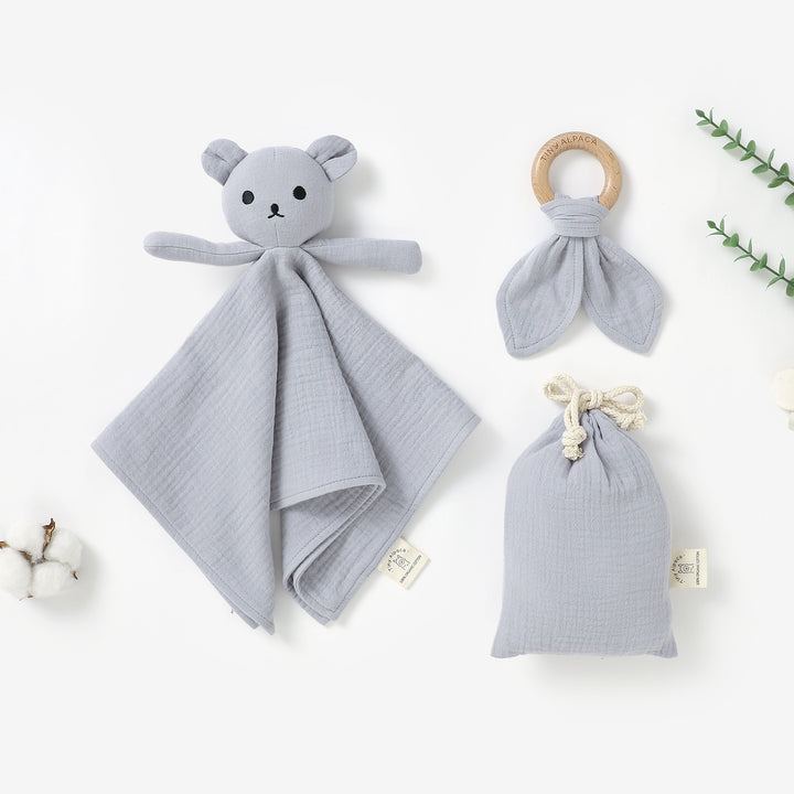 Bear Organic Cotton Comforter with Teether and Drawstring Bag