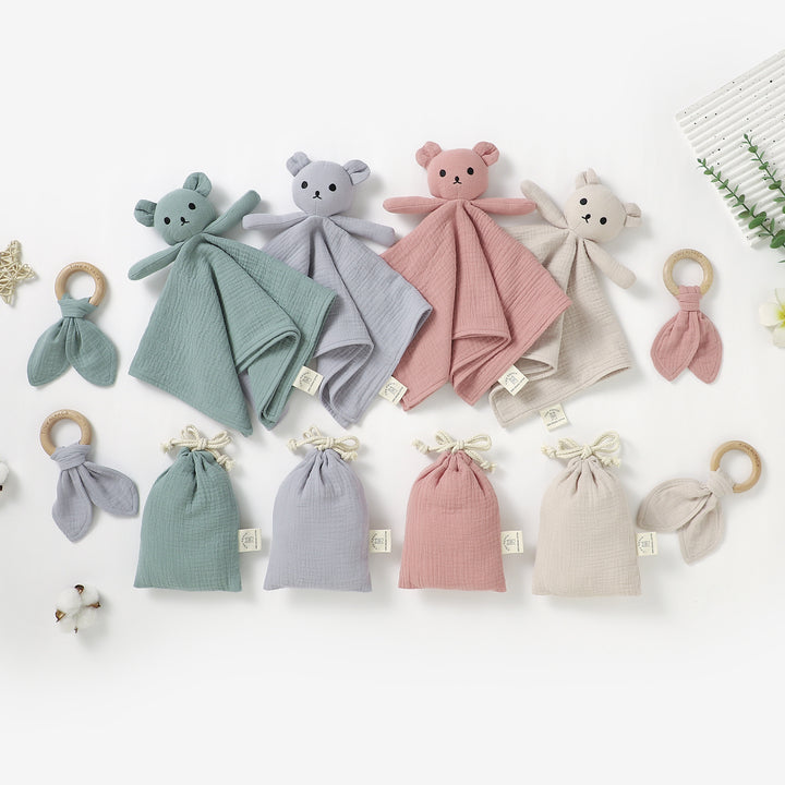 Bear Organic Cotton Comforter with Teether and Drawstring Bag
