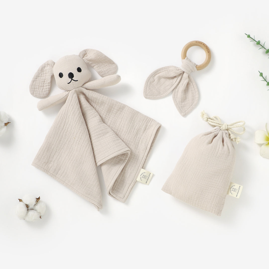 Dog Organic Cotton Comforter with Teether and Drawstring Bag