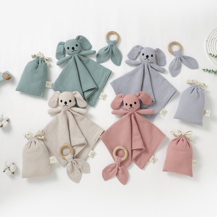 Dog Organic Cotton Comforter with Teether and Drawstring Bag
