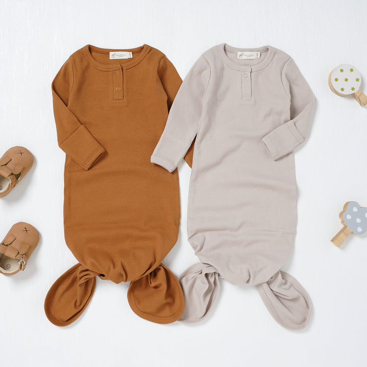 Organic Cotton Newborn Gown Set Of 2 (0-6 months) (Clay and Oatmeal)