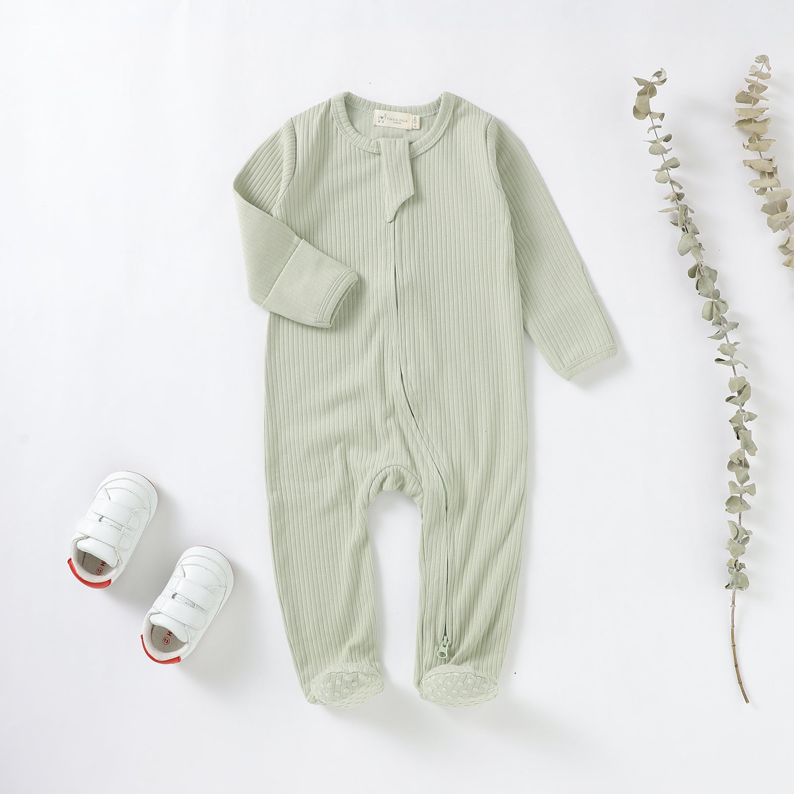 Organic Cotton Ribbed Sleepsuit with Two Way Zipper | 0-24 M