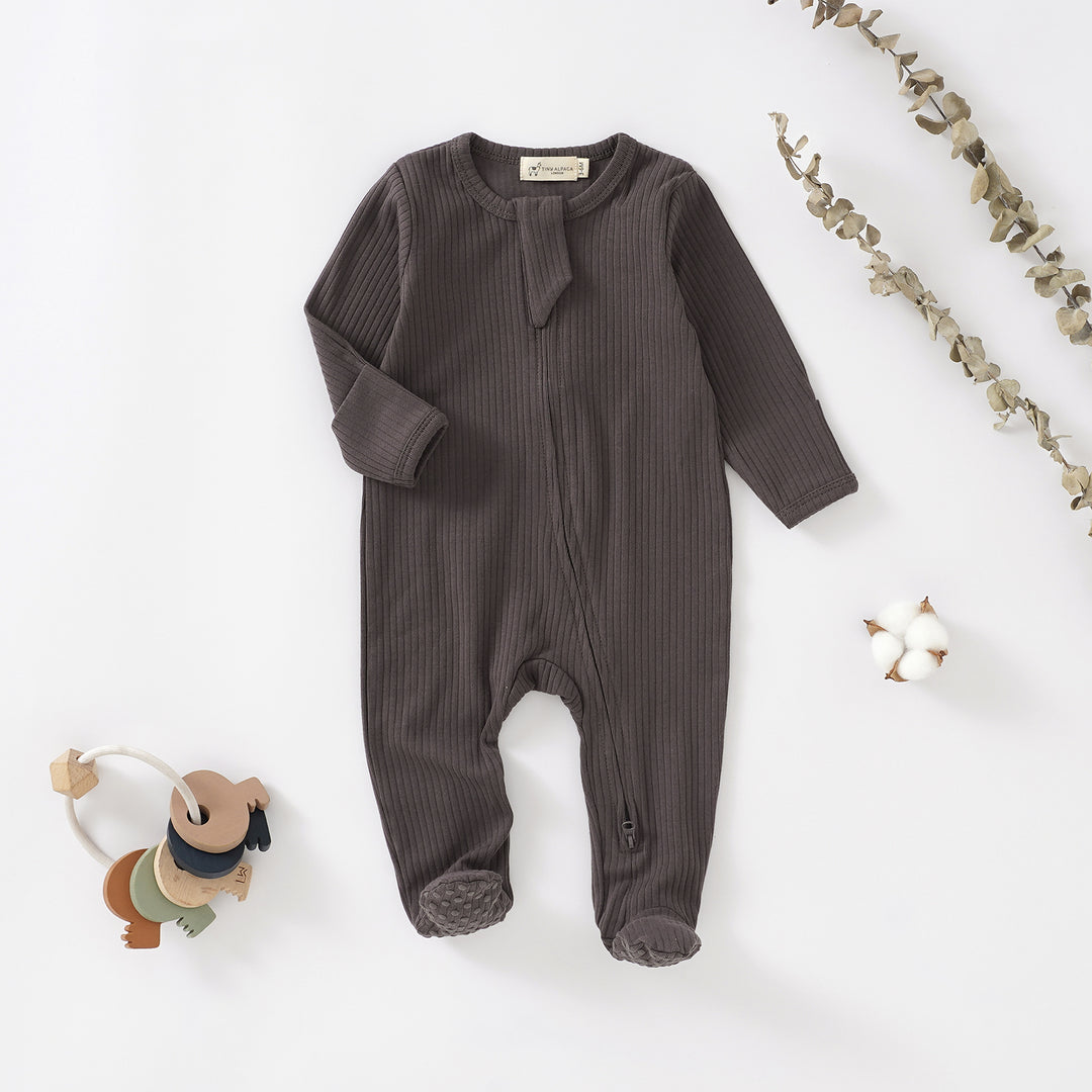 Organic Cotton Ribbed Sleepsuit with Two Way Zipper | 0-24 M