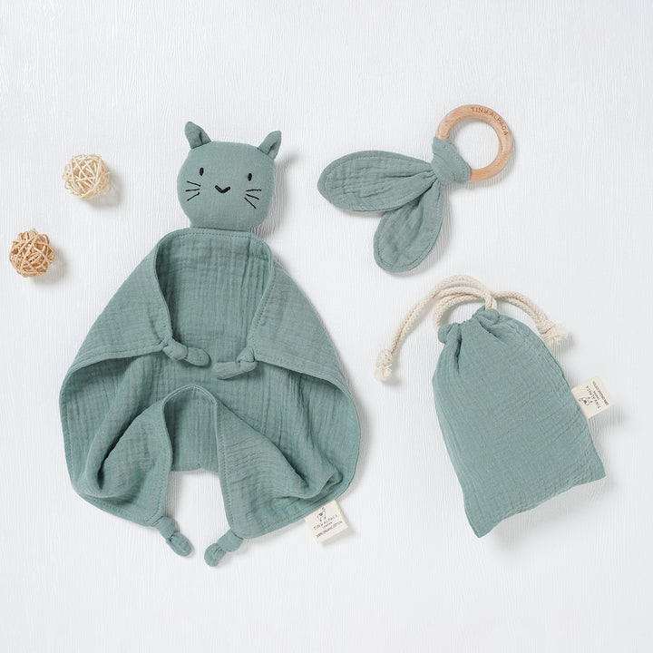 Cat Organic Cotton Security Blanket With Teether | 40x40CM