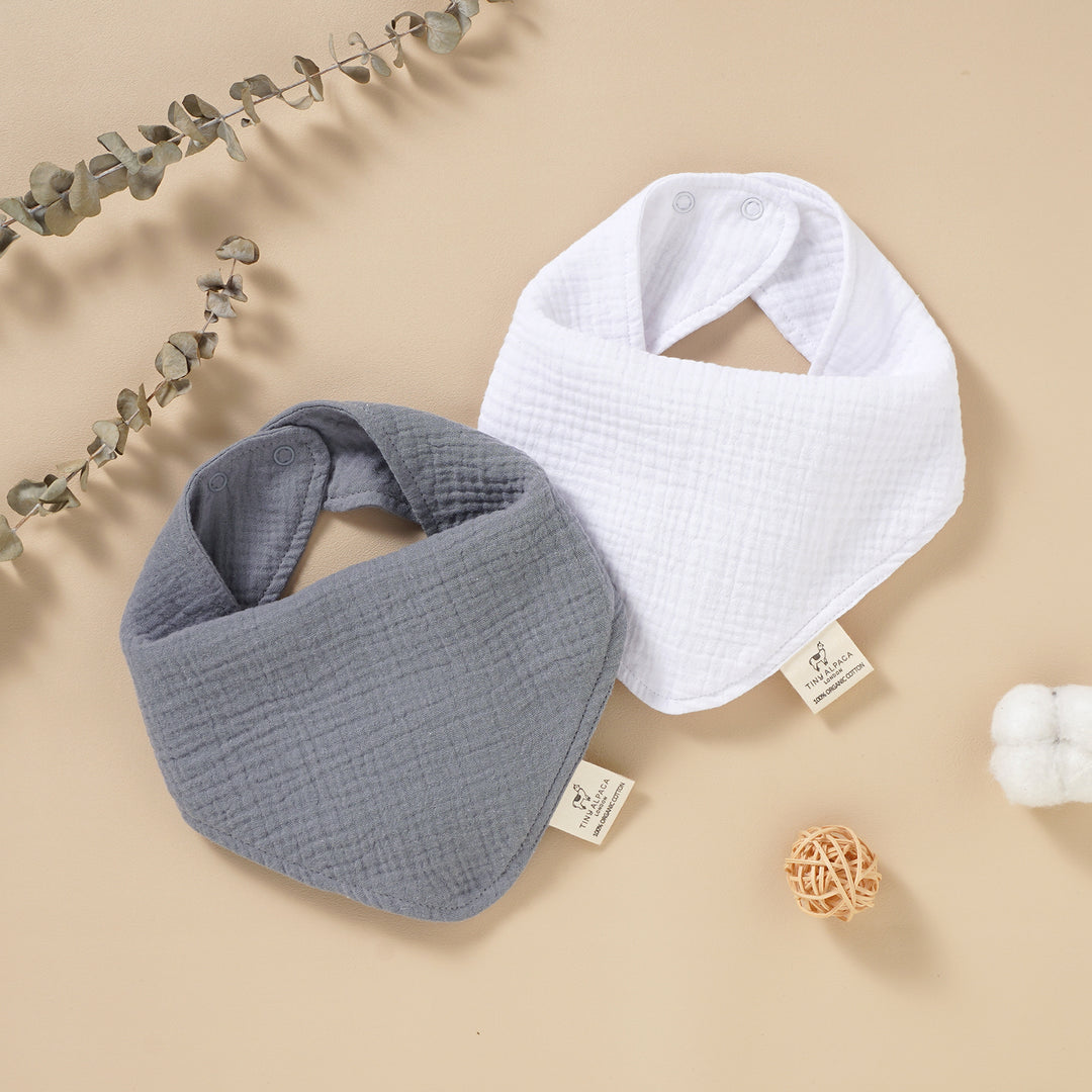 Organic Natural Cotton Dribble Bibs Set of 2 (0-1 Year) (Grey and White)