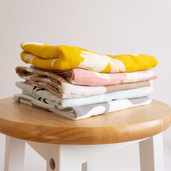 Organic Cotton Muslin Cloths "Rabbit Pack" (Set of 5) 60X60CM - Tiny Alpaca UK