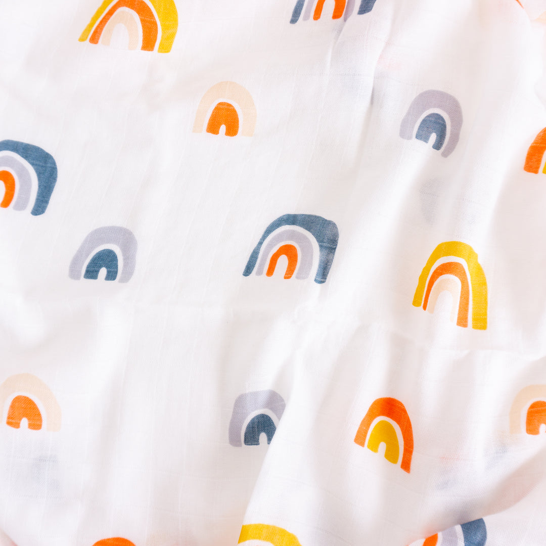 Bamboo Muslin Swaddle Wrap "Rainbow" 120x120cm - Tiny Alpaca UK