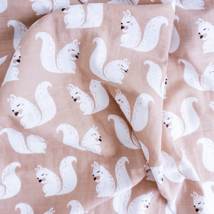 Organic Cotton Swaddle Wrap "Squirrel" 120X120CM - Tiny Alpaca UK