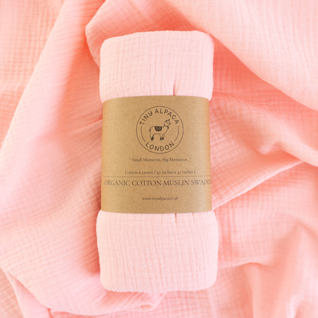 Organic Cotton Plain Swaddle Wrap "Salmon Pink" 120X120CM