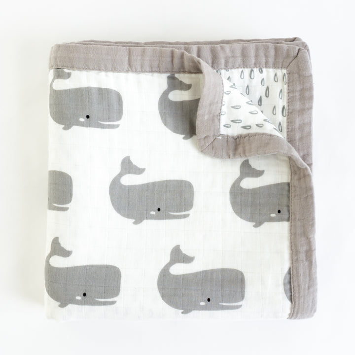 Organic Cotton Muslin Blanket "Whale" 120X120CM