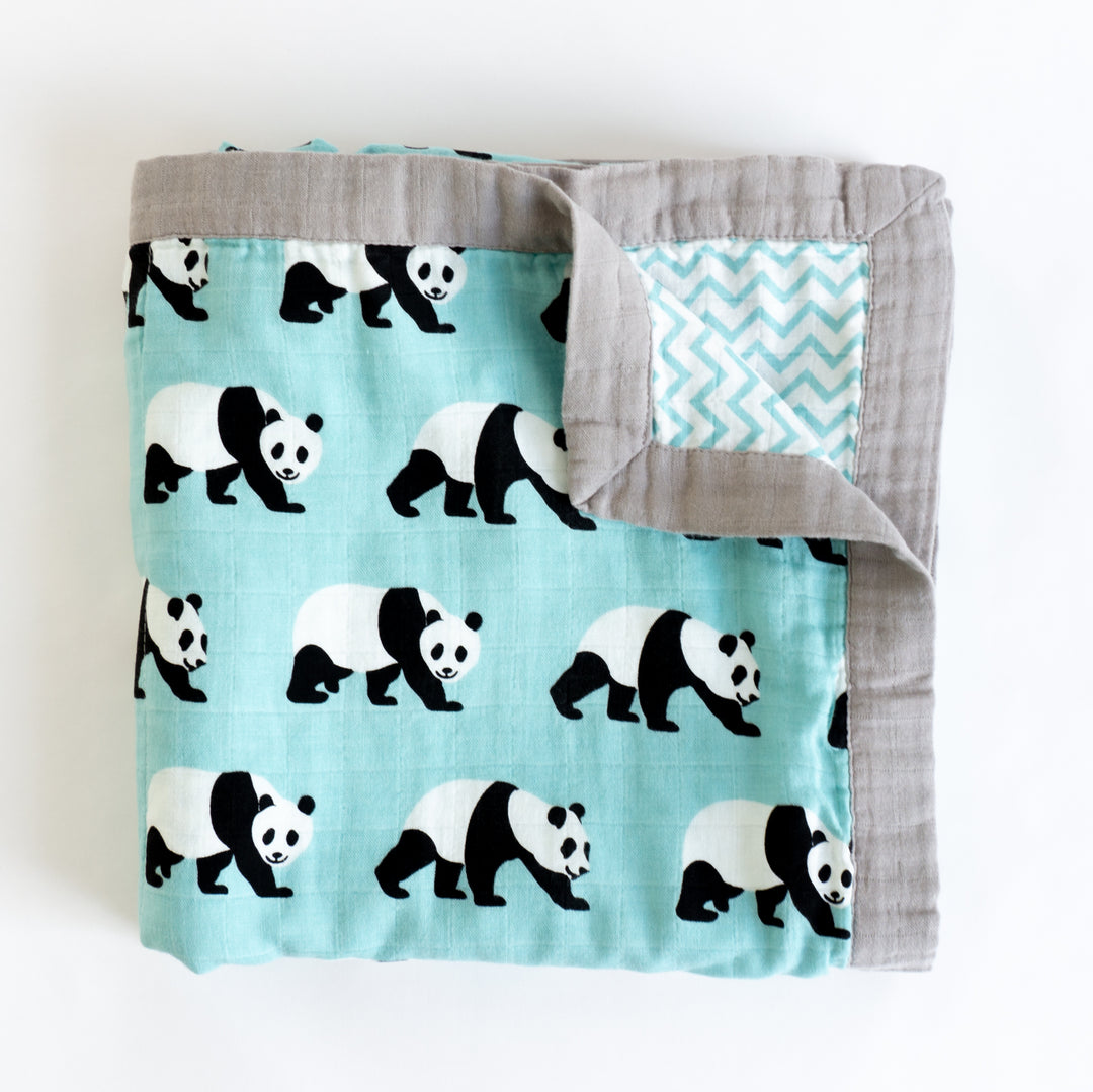 Organic Cotton Muslin Blanket "Panda" 120x120CM