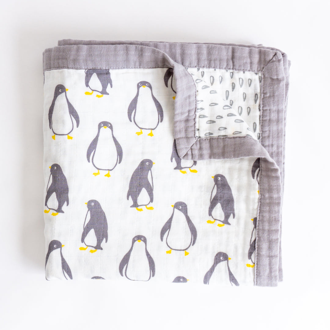 Organic Cotton Muslin Blanket "Penguin" 120X120CM