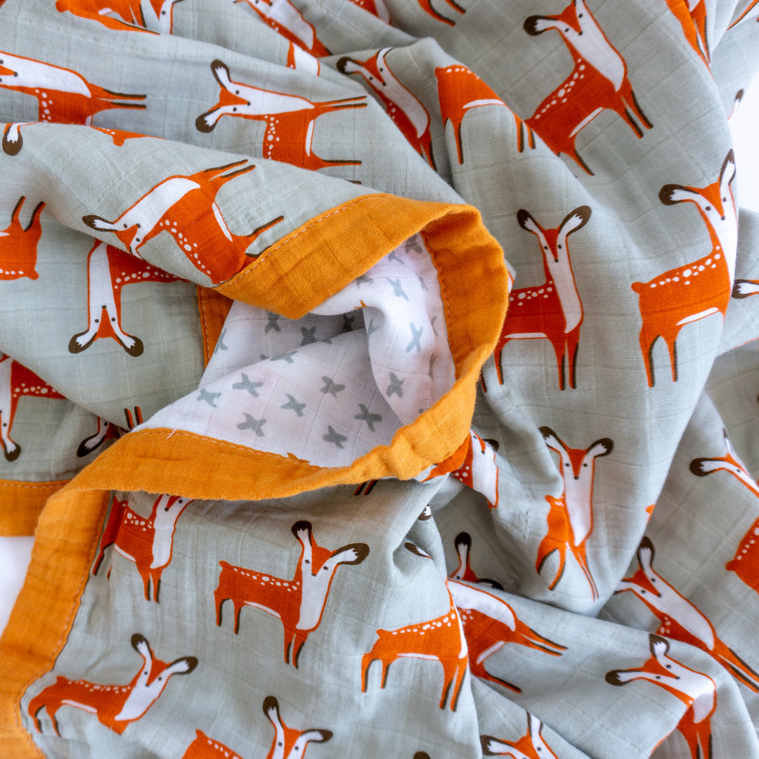 Organic Cotton Muslin Blanket "Deer" 120x120CM 4 Layer