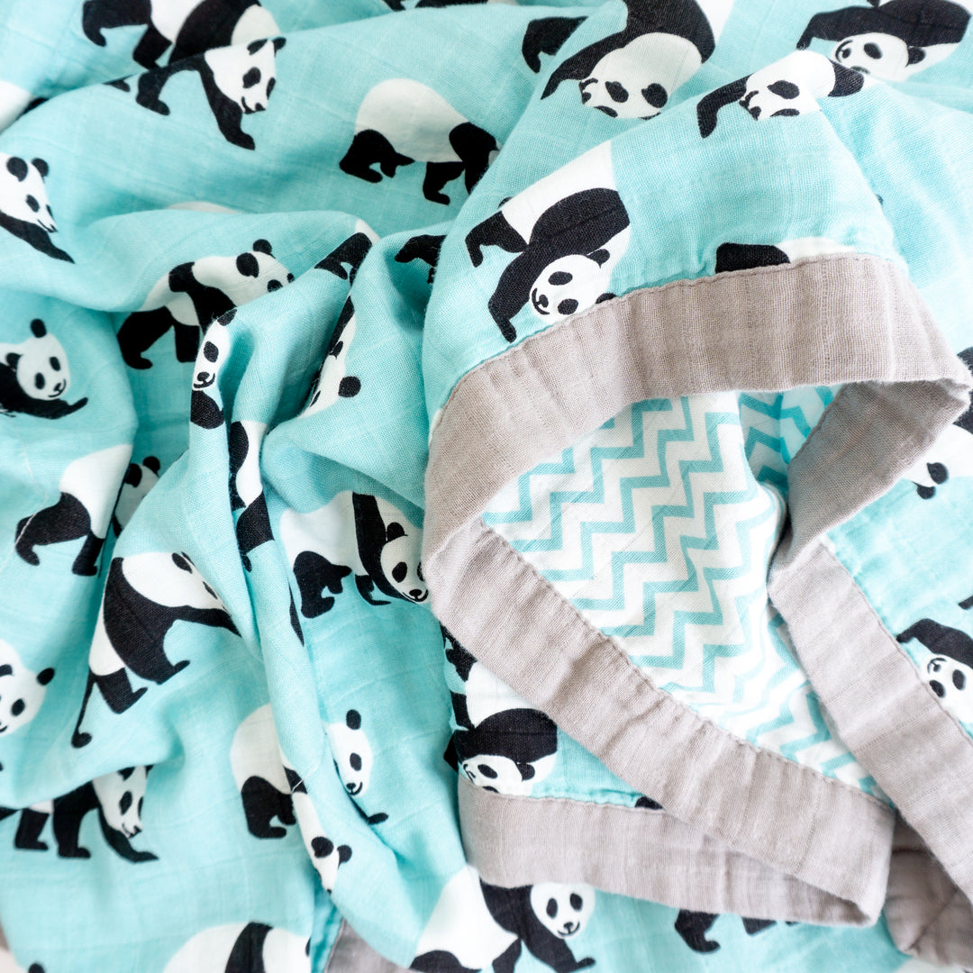 Organic Cotton Muslin Blanket "Panda" 120x120CM