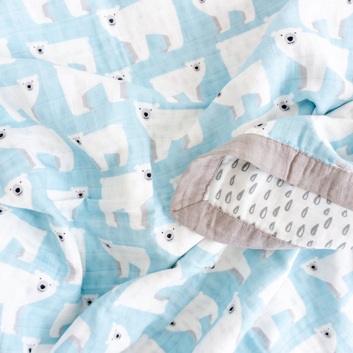 Organic Cotton Muslin Blanket "Polar Bear" 120X120CM